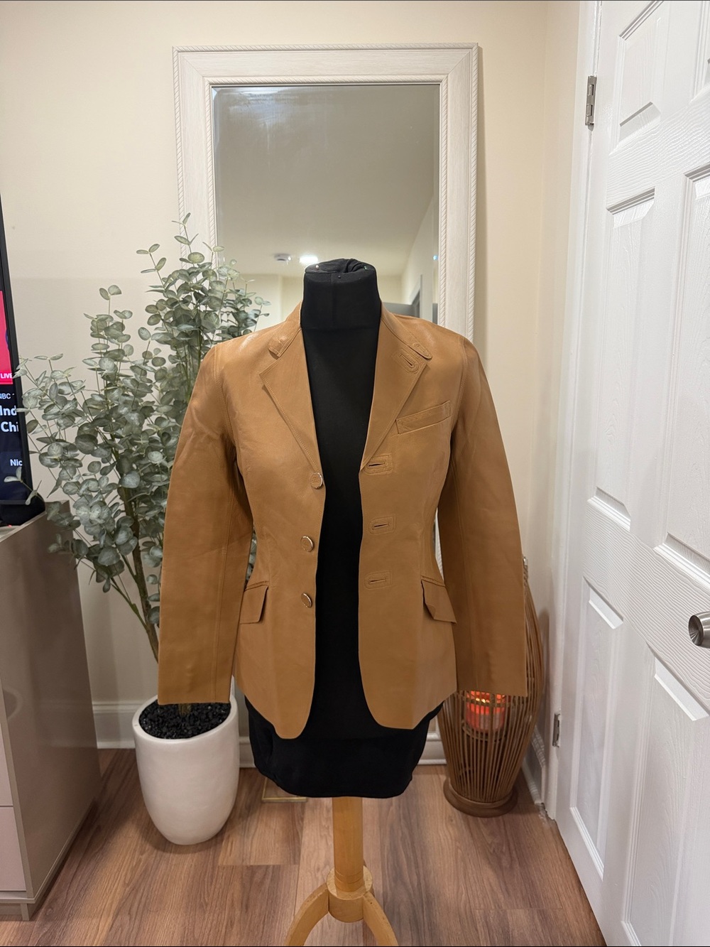 RALPH LAUREN Size 12 Tan Calf Leather Blazer
